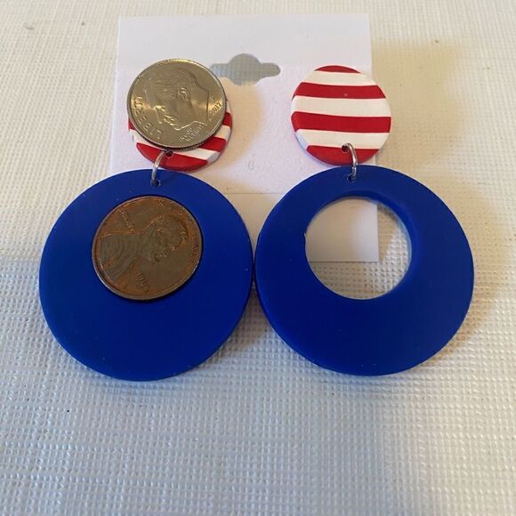 Cute, Lightweight Polymer Clay Hoops in Red, White & Blue. - Picture 6 of 6